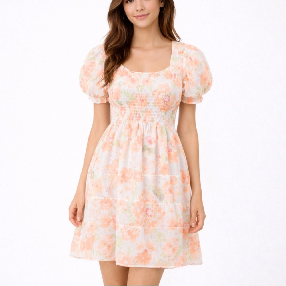 Sabo Floral Puff Sleeve Mini Dress Cottagecore Romantic Size S 25202